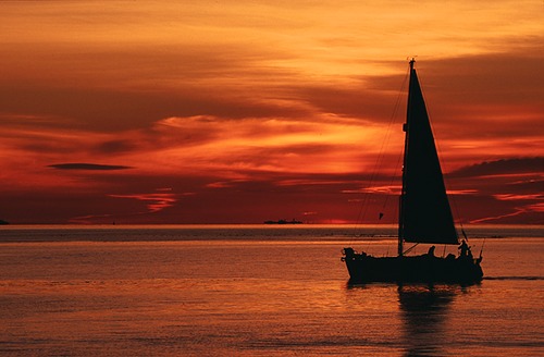 The Sea : Yacht on the Solent at sunset